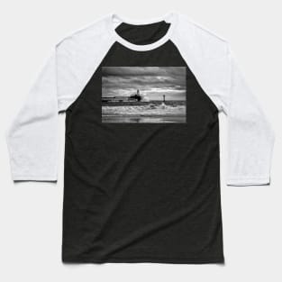 Storm at the mouth of the River Blyth - Monochrome Baseball T-Shirt